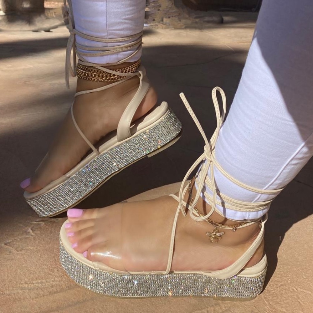 All the bling platform sandals-Nude